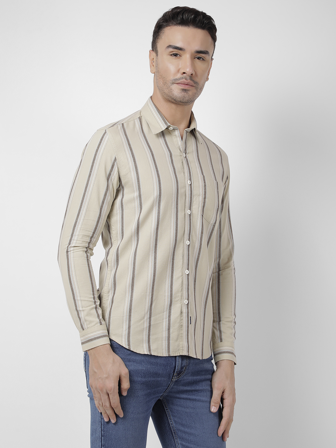 Numero Uno Men Striped Beige Shirt
